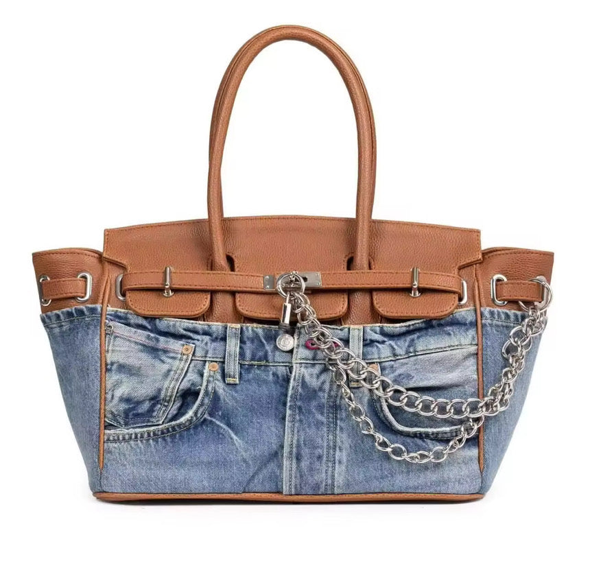 35cm Denim Leather Bag