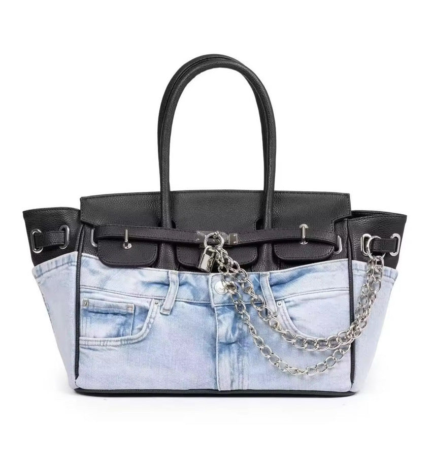 35cm Denim Leather Bag